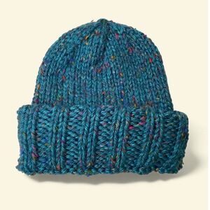 Hand Knitted Teal‎ Speckled Wool Beanie Hat Cozy Winter Warm